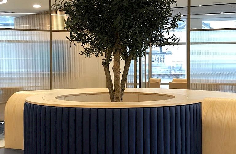 Bespoke artificial olive tree - Installed into client's seating